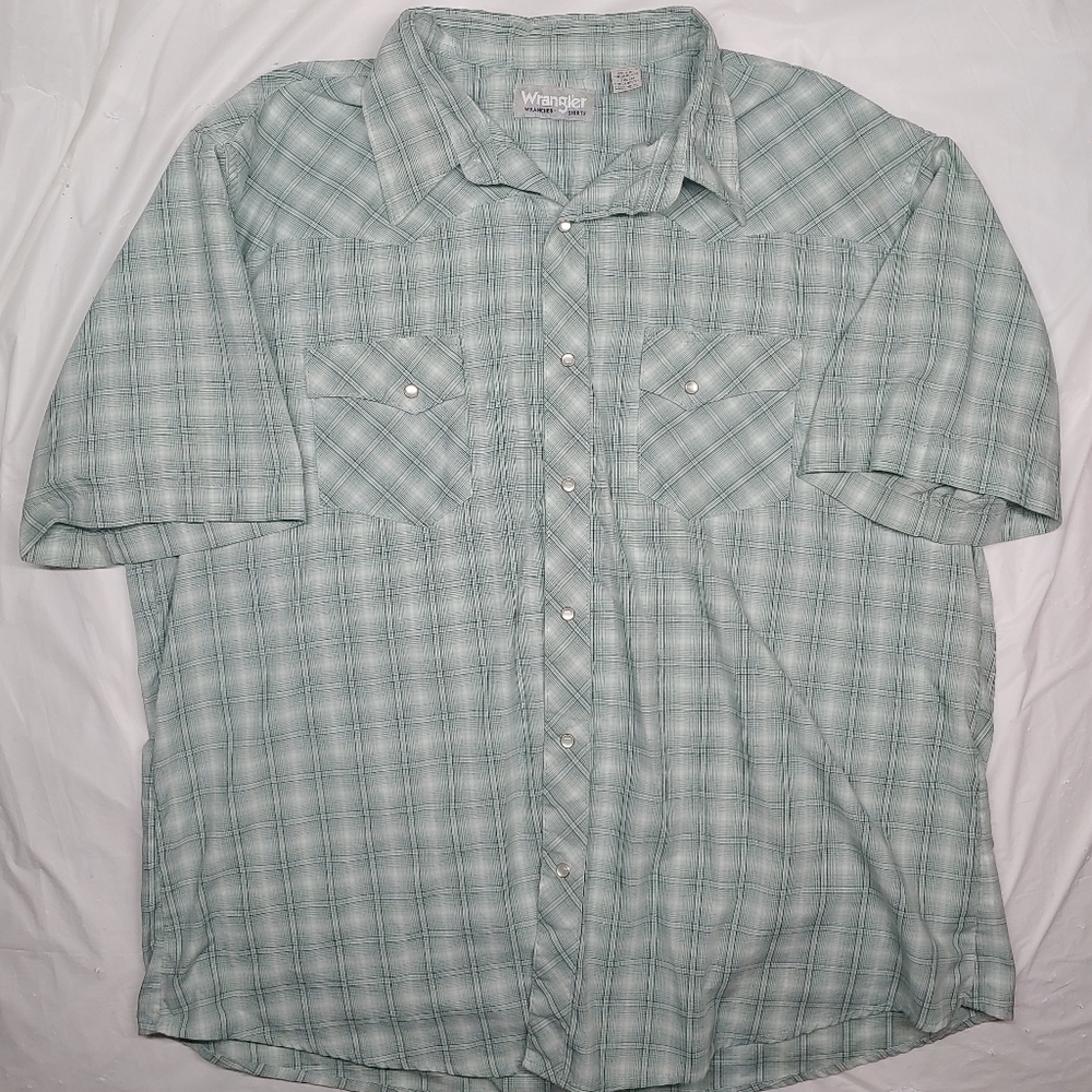 Wrangler Rancher Men's Western Green Plaid Shirt Pearl Snap XXL